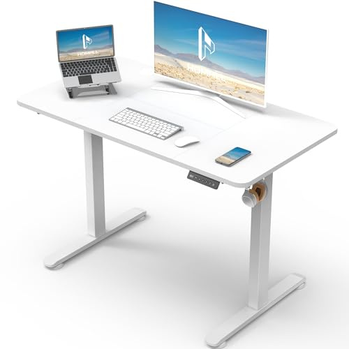 Homall Scrivania Regolabile In Altezza Scrivania Elettrica Con Gestione dei cavi e porta di ricarica USB Altezza Regolabile 73-118 cm, 2 Altezze Di Memoria Scrivania Per Ufficio (Bianco, 100x60 cm)