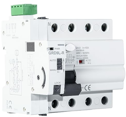 Jadeshay Fi Schutzschalter mit Automatische Wiedereinschaltung, Automatische Wiedereinschaltvorrichtung Leistungsschalter GRD9L-R RCCB Intelligenter Leistungsschalter Fi Schutzschalter 40A 30mA 4P