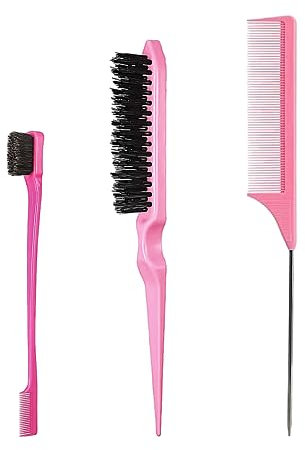 Hair Brush Set, 3 Piece Hair Comb, Styling Comb, Hair Edge Brush, Rat Tail Comb, Bristles, Hair Cutting Comb, Double Sided Edge Brush