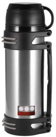 Edelstahl Thermosflasche 1.5 L, Thermoskanne mit Becher, Doppelwandisolierung Camping Wasserflasche mit Robuster Griff, Auslaufsicher Trinkflasche für Outdoor Sport Reisen Wandern, 24h Heiß & Kalt