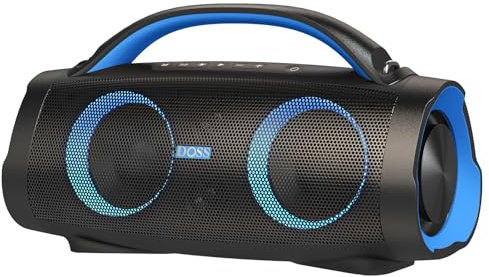 DOSS Enceinte Bluetooth d'Extérieur avec Son Stéréo 100W, Basse Profonde, Autonomie 20H, Lumières LED Party-Sync, Banque d'Énergie Intégrée, Étanche IPX6 pour Plage, Jardin