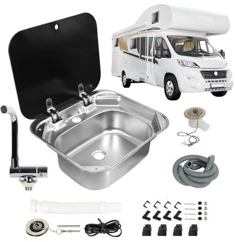 Goowafur Wohnmobil-Waschbecken mit Wasserhahn | Faltbarer Edelstahl mit um 36 Grad drehbarem Wasserhahn | Platzsparendes Küchenzubehör, Flexibles Wohnmobilzubehör für Wohnmobil, Küche, Badezimmer
