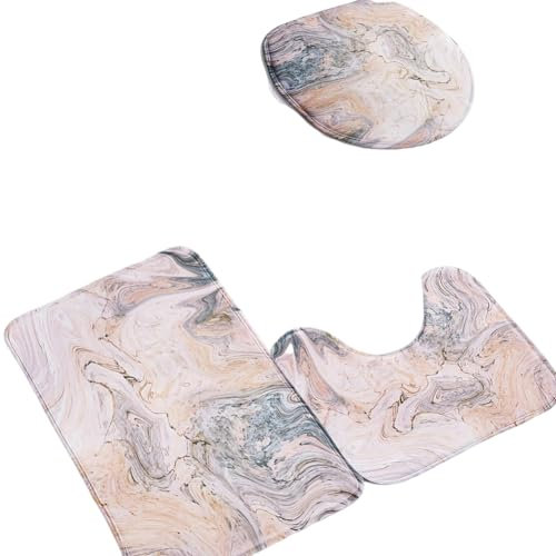 3 x flache Toilettenmatte aus Memory-Schaumstoff, Badezimmer-Anti-Rutsch-Matte, WC-Vorleger, WC-U-förmige Matte, WC-Deckelmatte, Bodenteppich, Fußmatte, Fußmatte, Heim-Essential-Rosa