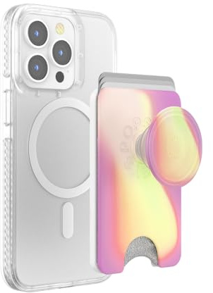 PopSockets Phone Wallet with Expanding Grip, Phone Card Holder, Wireless Charging Compatible, Wallet Compatible with MagSafe - Aurange