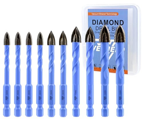 VENJELD Set Punte Trapano Muratura - 6mm X 4+8/10/12mm X 2 10 Pezzi Trapano al Carburo per Legno Plastica Piastrelle di ceramica Calcestruzzo Marmo - Attacco Esagonale a Cambio Rapido con Custodia