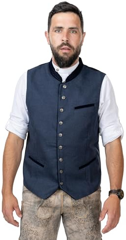 Schöneberger Trachten Couture Chaleco tradicional para hombre de lana, chaleco azul para Oktoberfest – Chaleco de lana – Traje regional David, azul, 56