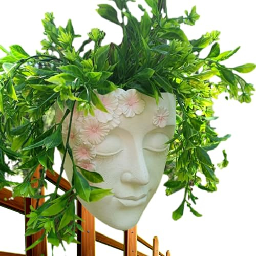Wand-Übertopf mit Kopf – Sukkulenten-Übertopf mit Kopf, Übertopf mit Gesicht aus Kunstharz | An der Wand befestigter Blumentopf, Blumentopf für drinnen und draußen, Übertopf mit Mädchenkopf für Hause