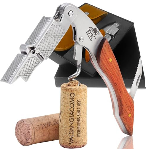 DSL Corkscrews Wine Bottle Opener, Professional Waiters Friend Bottle Opener, Foil Cutter, Beer Opener - Multi-Purpose Wine Key Tool with Dual Hinge Fulcrum