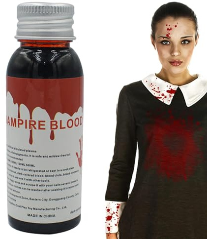 Sang de vampire, maquillage de faux sang - Maquillage d'Halloween de faux sang liquide 100 ml - Fausses éclaboussures de sang lavables, sang artificiel, maquillage de sang de zombie pour vêtements, ma