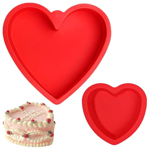 2PCS Moldes Corazón Silicona,25.4cm,Silicona Molde silicona DIY Heart Reposteria,Antiadherente Moldes en Forma de Corazon,para Hornear Pan,Pasteles,Tostadas
