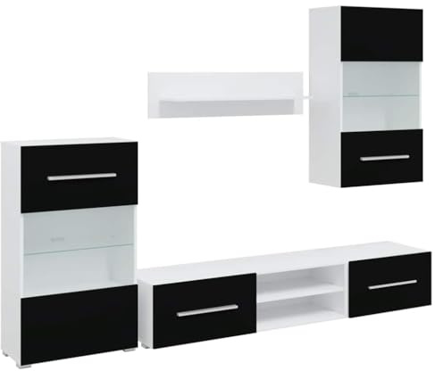 vidaXL 5-TLG. Wohnwand mit LED-Beleuchtung Mattschwarz Holzwerkstoff