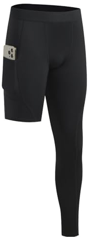 Towintec Herr One Leg Kompression Strumpbyxor med fickor Leggings Running Snabbtorkande Tight Lätta andningsbara basketkalsonger Kompressionsbyxor Fitness Träning Gym, Svart-vänster lång, M