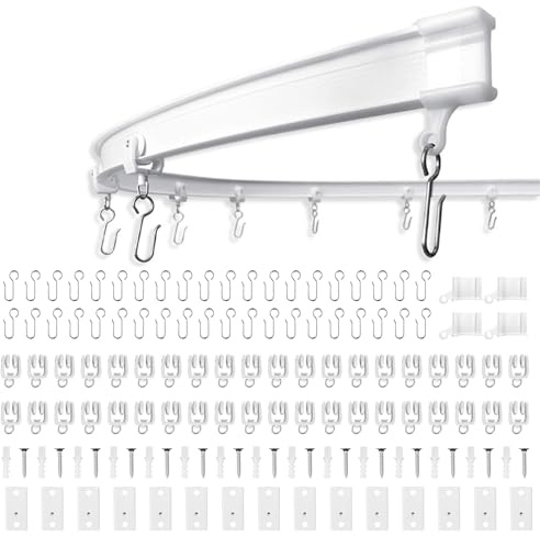 5 m Ceiling Curtain Track，Curved Rail with Silent Casters,Bendable Curtain Track Ceiling Curtain Rail Bay Window Curtain Rail for Shower Corner Caravan-white