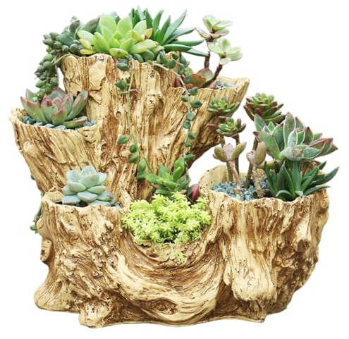Peosaard Plantador de Madera Flotante, plantadores suculentos de Resina de Madera Falsa, macetas suculentas de muñón de para Hierbas, Flores, Fresas, Plantas pequeñas