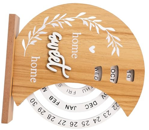 Uonlytech Ewige Kalenderornamente Perpetual Desk Kalender rotierender Tischkalender drehbarer Mondscheibenkalender Bürobedarf Stehkalender für den täglichen Gebrauch Holz