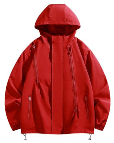regenjacke herren fahrrad xl, Regenjacken für Herren Wasserdicht mit Reissverschluss Packbare Wanderjacke Regenjacke Kapuze Freizeitjacke Atmungsaktiv Softshelljacke Outdoor Fahrradjacke, Rot, M