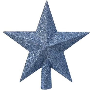 Kaemingk Julgransspets plast, 19 cm stjärna med glitter, julgransspets – julgransprydnad och julgransprydnad – himmelsblå