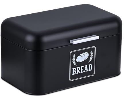 Relaxdays Brotkasten, Brotbox mit Deckel & Griff, HBT: 16,5x30x19 cm, Brot aufbewahren, Brotkiste Retro, Metall, schwarz