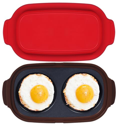 Quick-Heat Microwave Egg Cooker, Portable Poacher/Fryer Egg, Egg Cooker for Breakfast Sandwiches Maker for 2 Eggs, for Kitchen, Travel, Gifts Dishwasher-Safe (red)