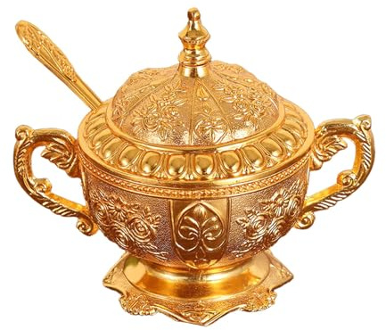 HouseVibe Sucrier avec couvercle - Design européen - Pot de rangement décoratif en relief avec cuillère pour cuisine et salle à manger - 13 x 10 cm
