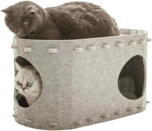 Casa para Gatos, 58x34x30cm. Cama Cueva para Jugar y Dormir, Refugio y Guarida, Divertido y Acogedor para Felinos, Todas Las Edades y Tamaños, Túnel con 2 Entradas de cómodo Fieltro. Caben 2 o más