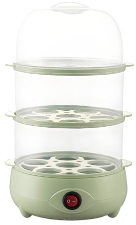 Bollitore per Uova Elettrico, Opzioni da 1/2/3 Strati Disponibili, Anti Bruciatura a Secco e Spegnimento Automatico, Include Ciotola in Acciaio Inox e Misurino, per Cucina green L