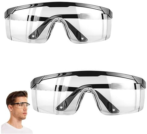 Funngy Clear Safety Glasses,2 PCS Wrap Around Safty Glasses Anti-Fog Protective Goggles Clear Goggles Adjustable Protective Glasses Black Frames Eye Goggles for Kids Adult Outdoor Activities
