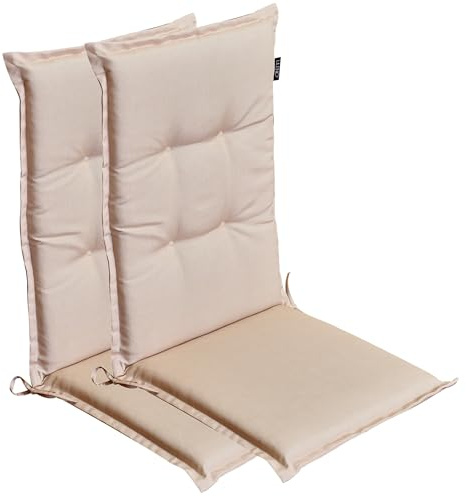 LILENO HOME Gartenstuhl Auflagen als [2er Set - Hochlehner] in Creme Uni | bequeme Liegen als Sitzauflagen für Gartenmöbel - Stuhlkissen für Gartenstühle und Klappstühle