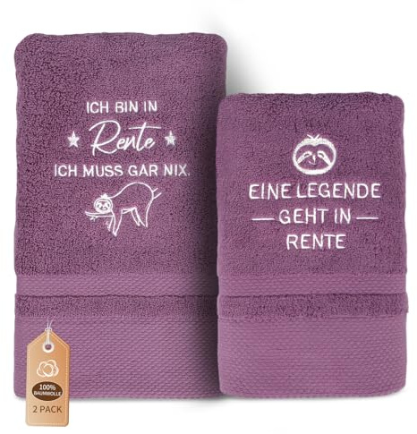 2-tlg Renteneintritt Geschenk Frau,Badehandtuch 50x100cm + Handtuch 35x75cm,Baumwolle Bestickt Handtücher Lila Handtuch Set,Rentnerin Geschenk Frauen,Abschiedsgeschenk Mitarbeiter Ruhestand Kollegin