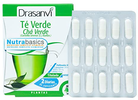 DRASANVI NUTRABASICS TÉ VERDE - Polifenoles + Catequinas - Alto contenido en vitamina C y L-Teanina - VEGANO - SIN GLUTEN - 60 cápsulas vegetales
