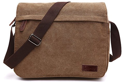 LOSMILE Sac Bandoulière Homme en Toile,Sac Messager pour Ordinateur Portable 13,3Pouces - Sac d'Épaule Vintage pour Travail, École et Loisirs (L-marron)