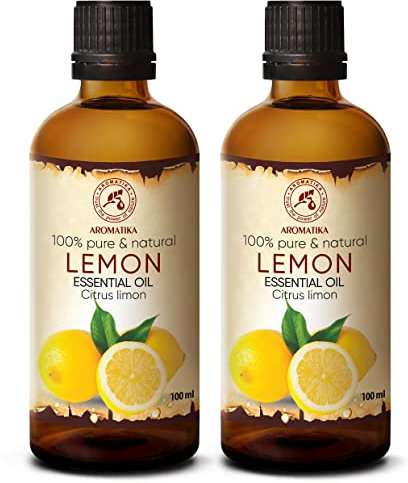 Zitronenöl Set 2x100ml - Citrus Limon - Reines Zitronen Öl - Aromatherapie - Körperpflege - Ätherisches Öl für Schönheit - Massage - Diffuser - Duftlampe - Raumduft