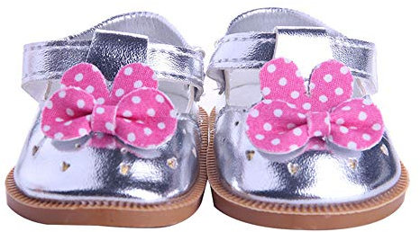 Uteruik 1 paire de chaussures en cuir avec nœud pour poupée de 46 cm (couleur argentée)