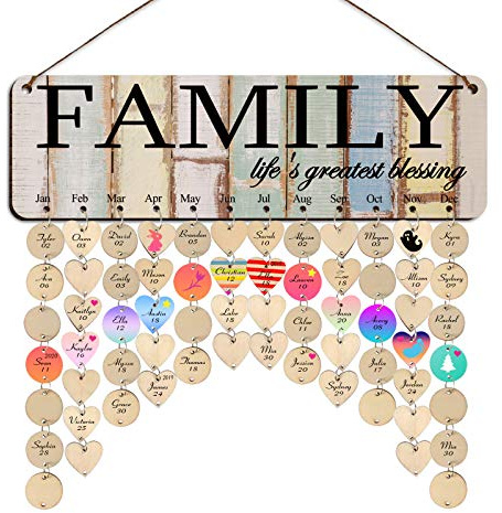 Gifts for Mom Grandma,Family Birthday Calendar Wall Hanging,Family Birthday Reminder Board Plaque with Tags,Mothers Day Gifts from Daughter