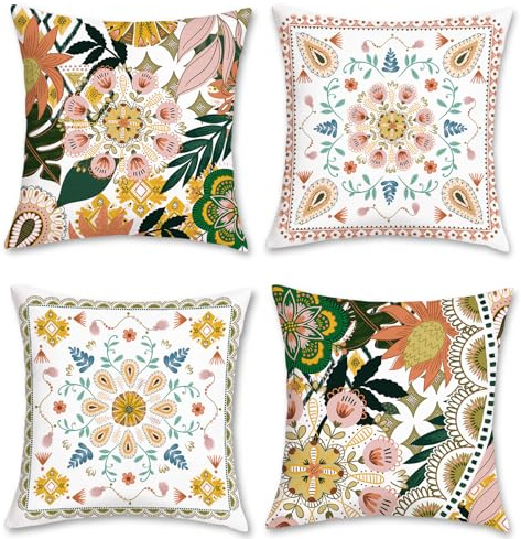 Bonhause Boho Pillow Covers 18x18 Soft Velvet Pillows Set of 4