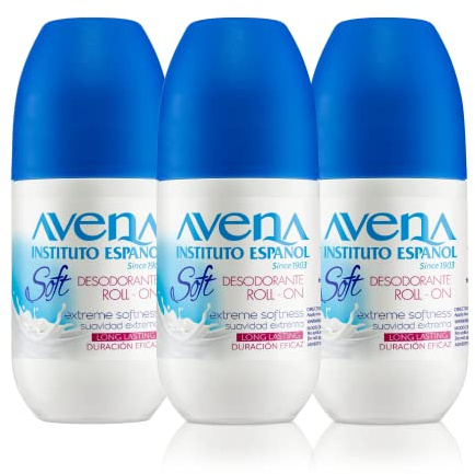 Avena Instituto Espanol Oatmeal Deodorant Roll-On Soft, Extreme Softness, Long-Lasting, Non-Alcohol, 3-Pack of 2.5 Fl Oz Each