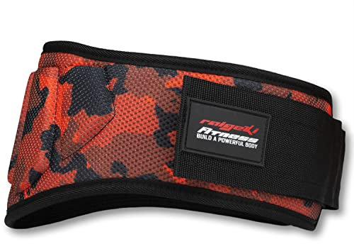Gewichthebergürtel (+ Trainingspläne) Fitnessgürtel für Bodybuilding, Krafttraining, Gewichtheben und Crossfit Training - Weightlifting Belt für Damen und Herren (L, Rot-Camo)