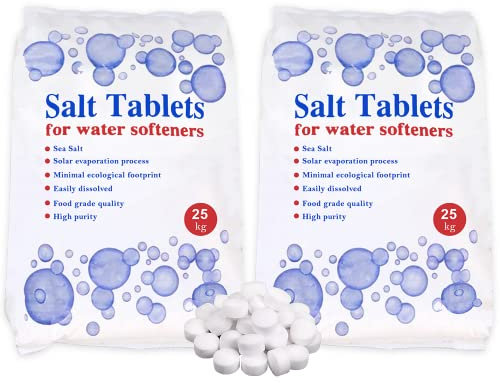 HSD 25 kg Salt Tablets, water softener tablets 25kg, Food Grade, Compatible to All Water Softener Machines, salt tablet water softener, 100% Genuine British Salt Tablet (2 Bags, 25 KG)