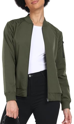 MoFiz Bomberjacke Damen Frühling Leichte Sommerjacke Casual College Jacket Freizeitjacke voll Reißverschluss Grün L