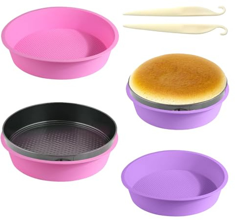 mumisuto 4 Stück Silikon Backform Rund, 25cm Silikonform Backen BPA-Frei, Silikon Kuchenformen Rund, Silikon Kuchenform Rund Backformen Pfanne für die Zubereitung von Muffins
