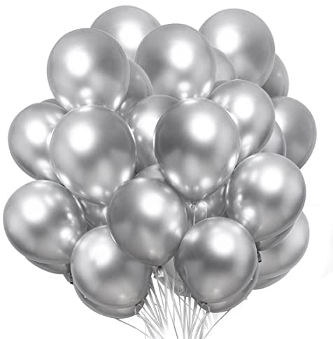 50 Stück Metallic Luftballons Silber, 12 Zoll Silber Latex Ballons, Metallic Ballon Silberfarben für Hochzeit, Geburtstag, Zeremonie und Partydeko