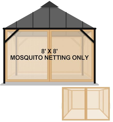 Tatuo Gazebo Universal Replacement Mosquito Netting 8 x 8 ft Outdoor Mesh Net Screen 4 Panel Sidewall Gazebo Curtains, with Zipper for Patio Canopy Porch Garden Camping (Khaki)