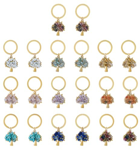 SUPERFINDINGS 20 Portachiavi con 10 Colori e Pietre Preziose - Albero di Portachiavi in Cristallo Naturale e Oro Tibetano per Matrimoni e Ornamenti