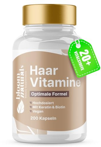 Haar Vitamine - 200 Kapseln - Hochdosiert mit Biotin, Selen, Zink, Keratin + 20 Vitalstoffe - für Frauen & Männer - vegan - produziert in Deutschland