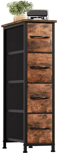 Somdot Schmale Kommode, Schlafzimmer, 4 Kleine Schubladen, Schwarz Braun