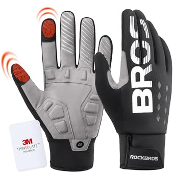ROCKBROS Thinsulate Winter Fahrradhandschuhe für Damen und Herren, Warm Gefüttert & Winddicht, Stoßdämpfend und Rutschfest mit Touchscreen, Handschuhe für Fahrrad, MTB, Rennrad, Laufen und Outdoor, XL
