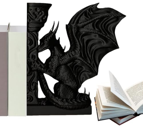 Bedruckte Drachen-Buchstütze, strapazierfähig, Vintage-Drachen-Buchstützen, ABS-dekoratives -Ornament & Desktop-Skulptur, Fantasie-Bücherregal- für Zuhause und Schlafzimmer