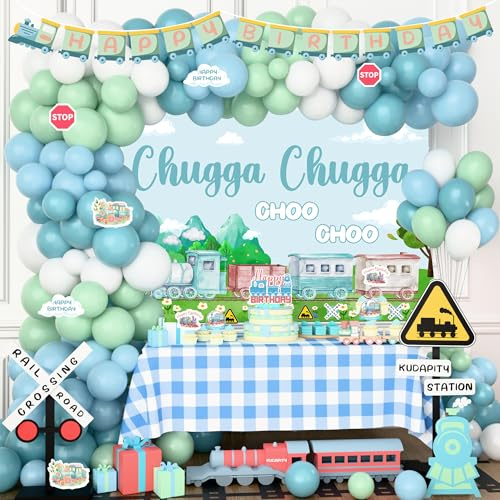 Chugga Chugga Chao Chao Party Decorations, Train Birthday Party Decorations Boy, Chugga Chugga Chao Chao Birthday Balloon Garland Backdrop Railroad Crossing Banner Train Themed for Boy