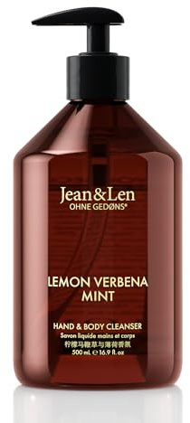 Jean & Len Hand & Body Cleanser Lemonverbena & Mint, pour un nettoyage parfumé, savon corps & mains en flacon élégant, parfum rafraîchissant, végane, 500 ml