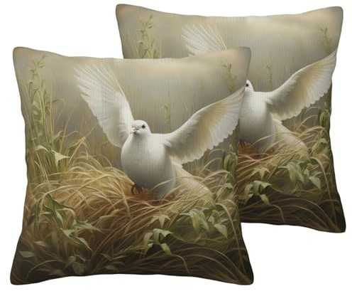 XTYGETY Funda de cojín con estampado de hierba y paloma para decoración de exteriores, funda de cojín para sofá del hogar